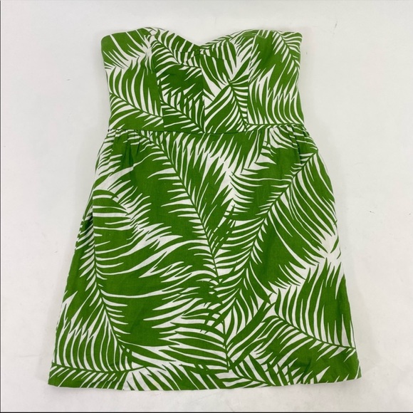 SOLD Milly of New York Linen Strapless Dress Size 8 Green & White Palm - Picture 9 of 14